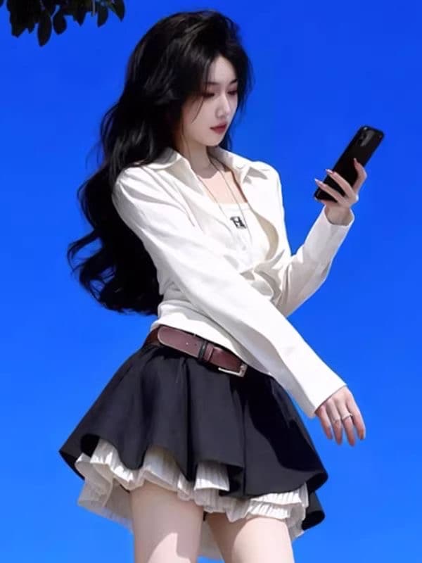 빛 요리 한 미니멀리즘 바람 화이트 허리 수축 셔츠 2026 봄 새로운 고급 외국 가스 연령 감소 출퇴근 다용도 맨위 여성 상세 이미지 5