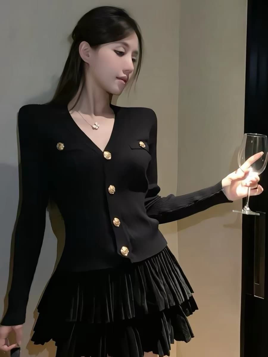 작은 샤넬 스타일 봄 가을 여성 의류 디자인 센스 작은 대중 쇼트 스타일 다용도 니트 카디건 코트 맨위 만나는 패션 스웨터 이미지 2
