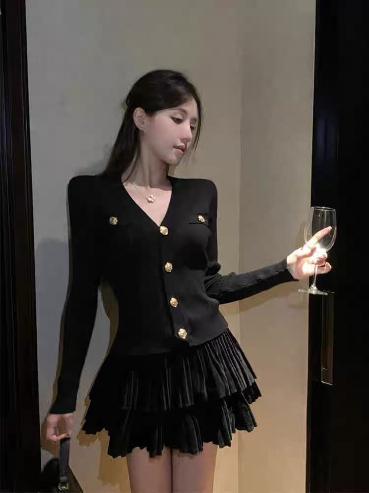 작은 샤넬 스타일 봄 가을 여성 의류 디자인 센스 작은 대중 쇼트 스타일 다용도 니트 카디건 코트 맨위 만나는 패션 스웨터 상세 이미지 1