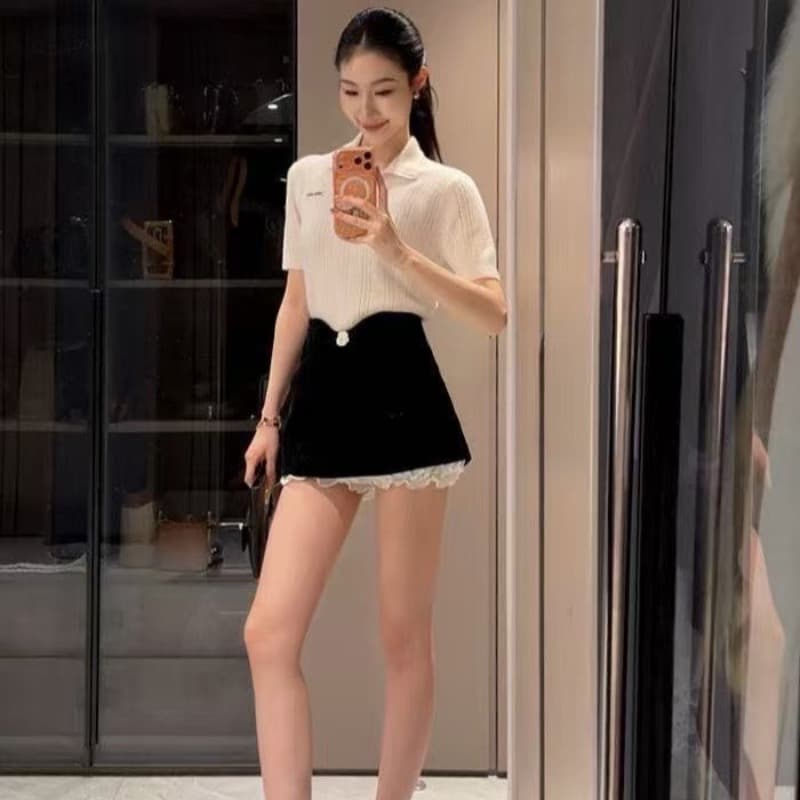 fbblimit 높음 지혜 여자 친구 클래식 POLO 칼라 양모 양모 니트 스웨터 수직 구덩이 기사 루즈핏 맨위 이미지 5