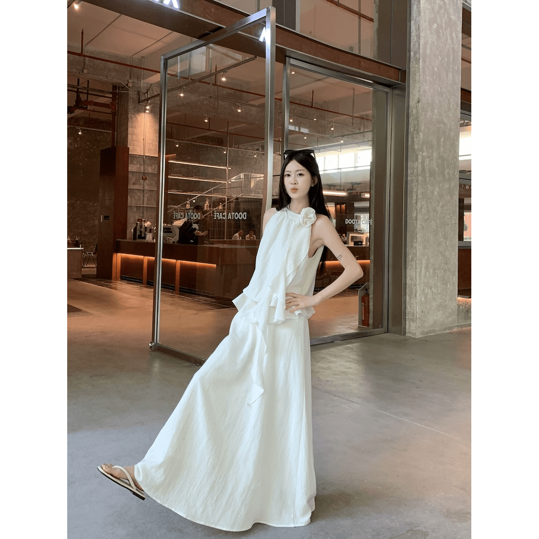 한 부서 부드러운 바람 세트 여성 여름 2026 새로운 행침 목 민소매 맨위 도루 센스 큰 진자 반신 스커트 투피스 세트 상세 이미지 1