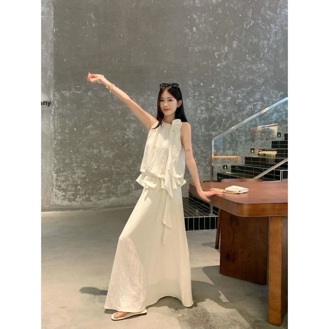 한 부서 부드러운 바람 세트 여성 여름 2026 새로운 행침 목 민소매 맨위 도루 센스 큰 진자 반신 스커트 투피스 세트 상세 이미지 2