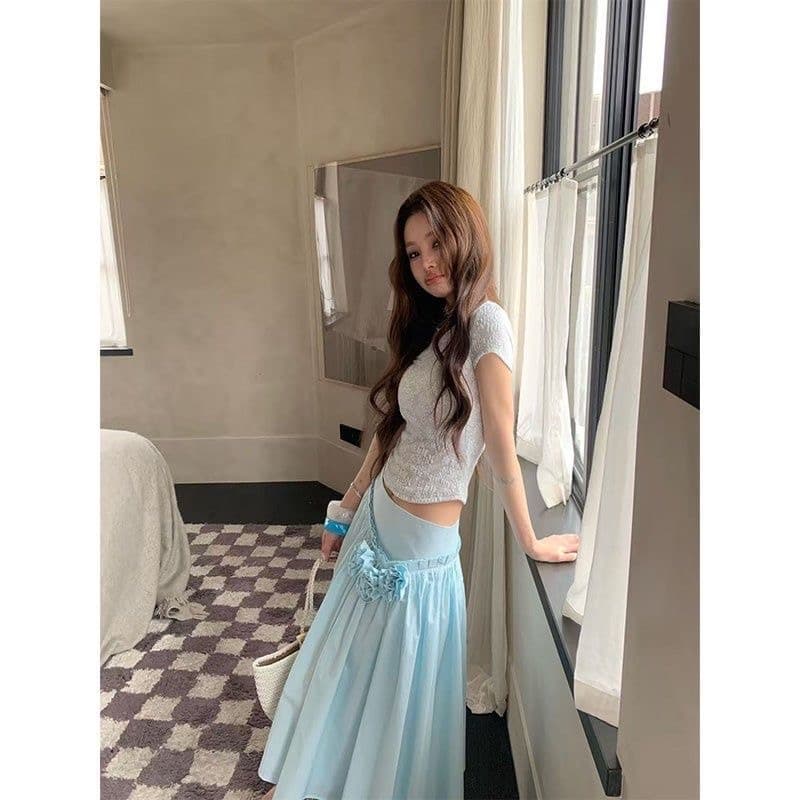 turn up 첸 다리 어린이 도파민 소녀 주름 패치워크 3 차원 꽃 우산 치마 휴가 캐주얼 반신 스커트 상세 이미지 2