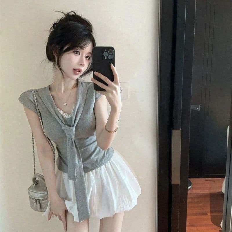 한 부서 260gt 슬림해 보이는 해군 Chic 디자인 맨위 블루 색상 스트랩 긍정적 인 어깨 반팔 여름 새로운 몸매 가꾸기 이미지 2