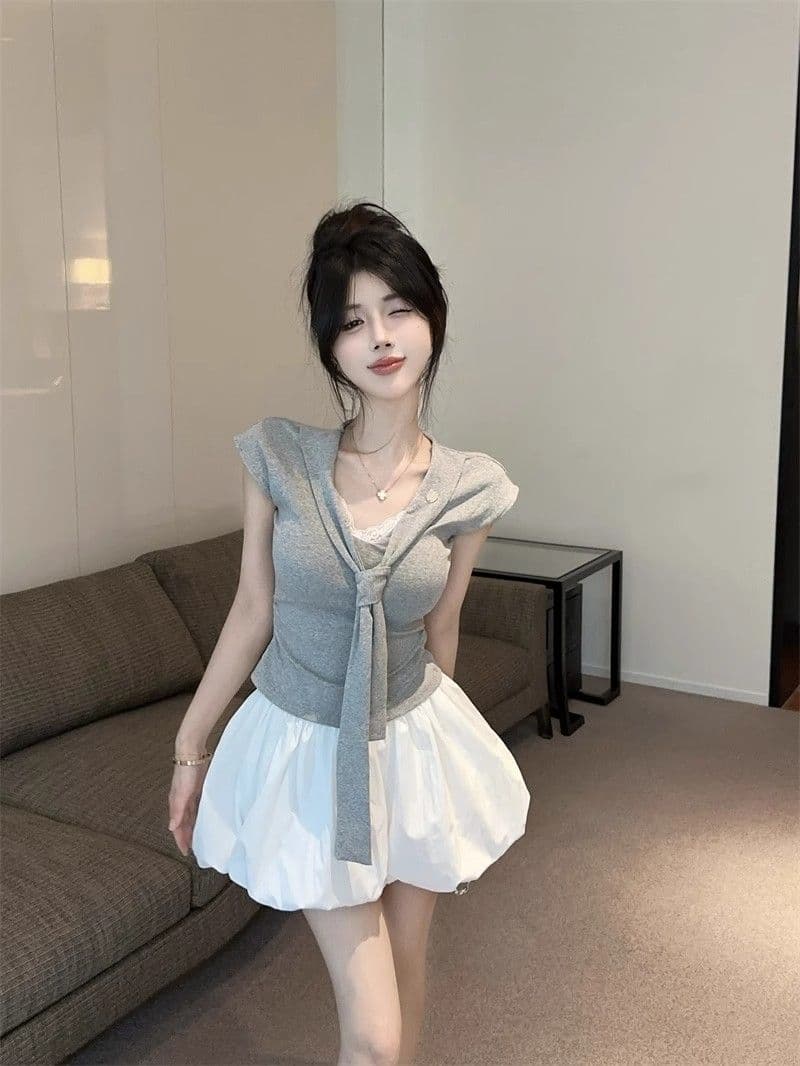 한 부서 260gt 슬림해 보이는 해군 Chic 디자인 맨위 블루 색상 스트랩 긍정적 인 어깨 반팔 여름 새로운 몸매 가꾸기 상세 이미지 6
