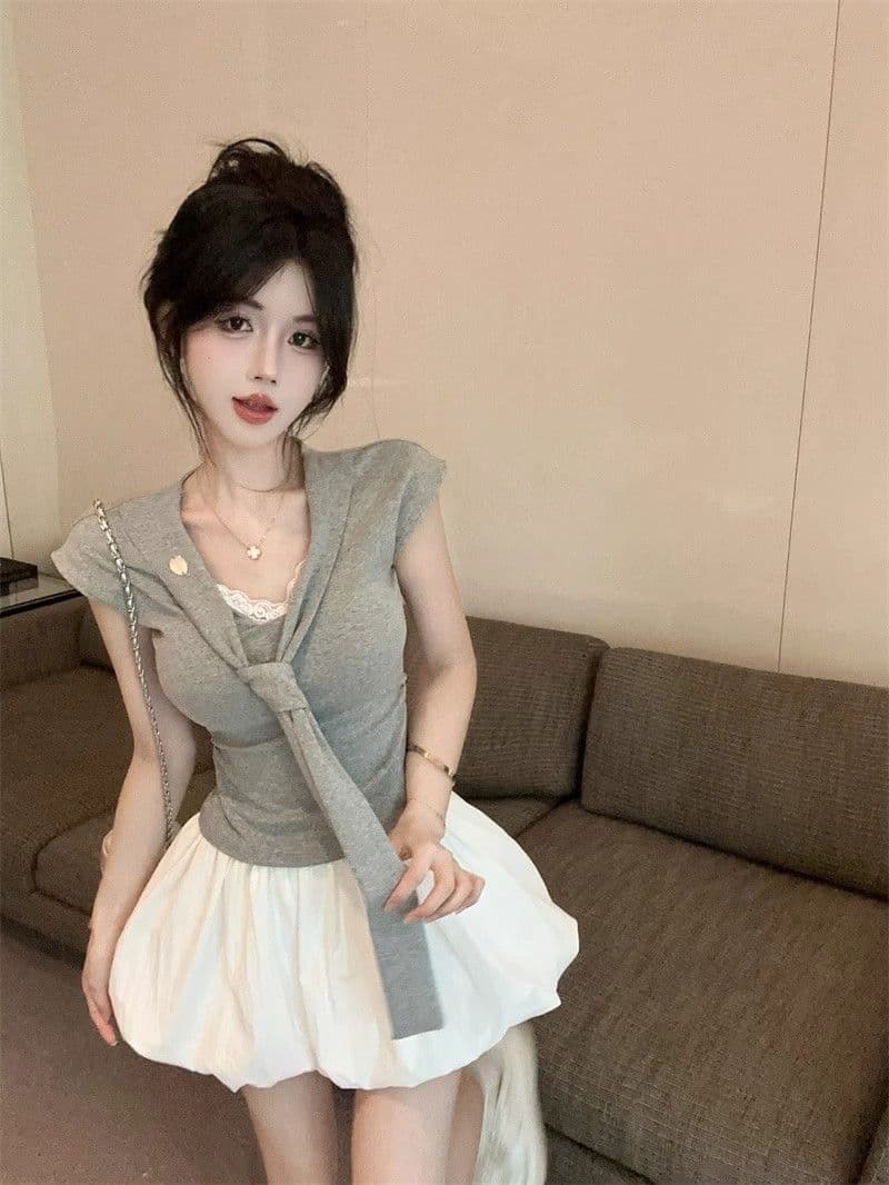 한 부서 260gt 슬림해 보이는 해군 Chic 디자인 맨위 블루 색상 스트랩 긍정적 인 어깨 반팔 여름 새로운 몸매 가꾸기 상세 이미지 8
