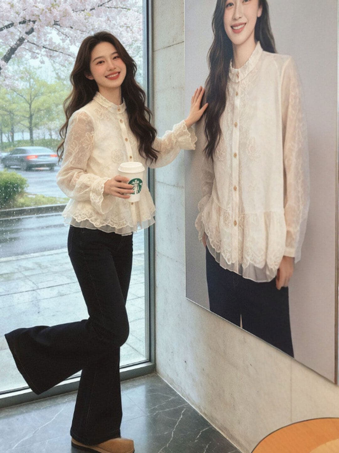부드러운 바람 고유 한 자이언트 잘 생긴 ~ 중 쇼트 스타일 몸매 가꾸기 셔츠 작은 대중 아름다운 연령 감소 긴팔 여성 맨위 26 봄 이미지 3