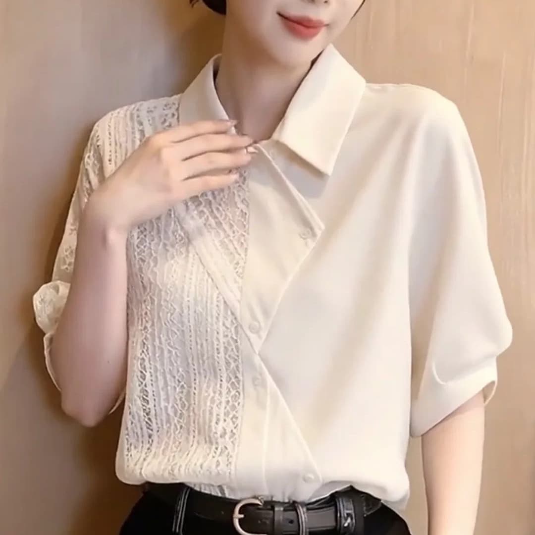 레이스 화이트 반팔 여성 셔츠 여름 경력 출퇴근 품격 셔츠 아름다운 5 점 소매 맨위 2026 새로운 이미지 5