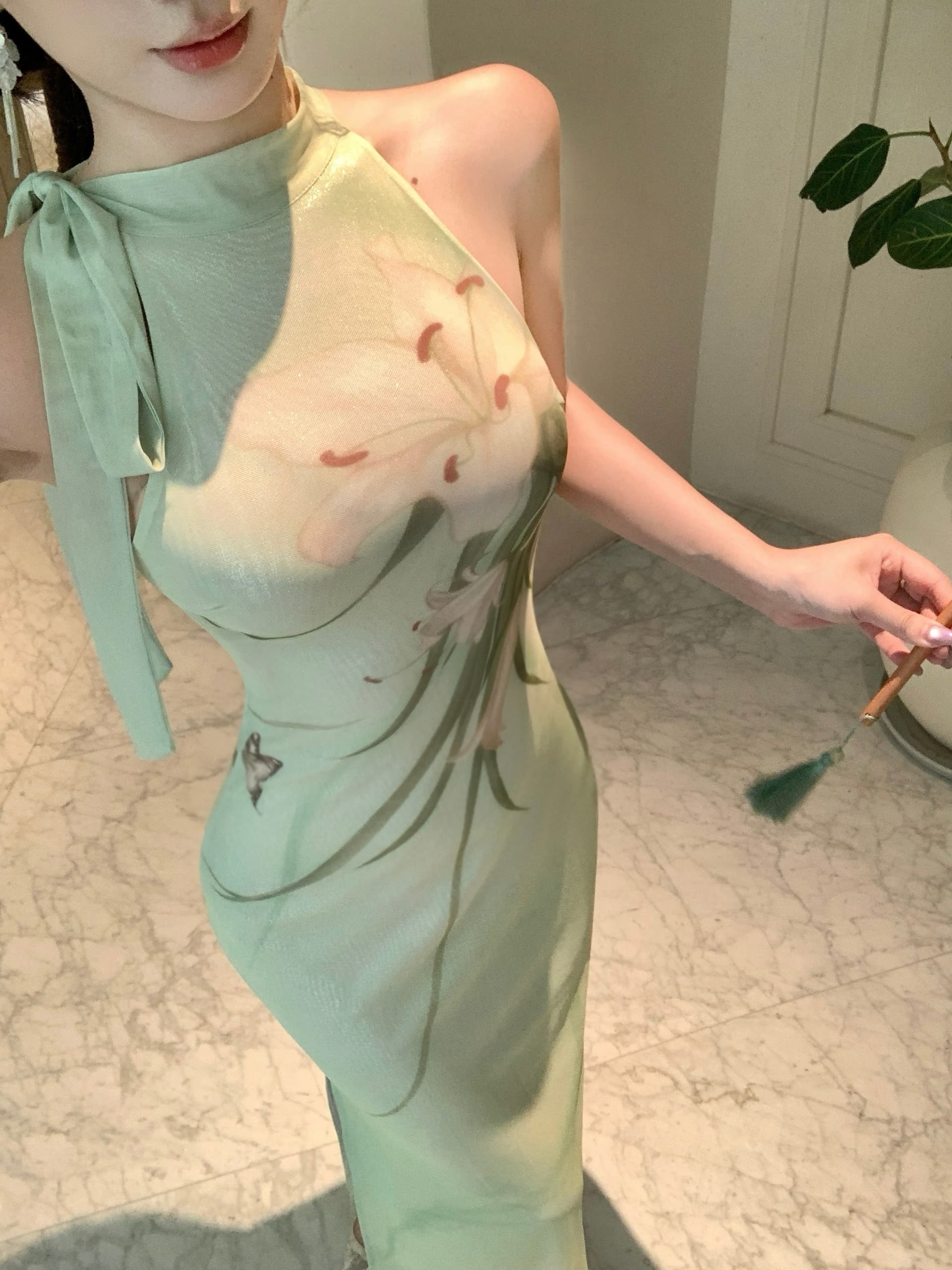 실사 국풍 품격 프린트 몸매 가꾸기 품격 행침 목 드레스 상세 이미지 11