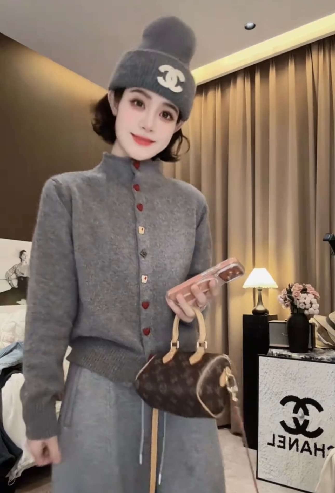 쌀 쌀 의류 가을 겨울 양모 토끼털 싱글 줄 버튼 하트 스탠드 칼라 털 니트 스웨터 2502-4 상세 이미지 4