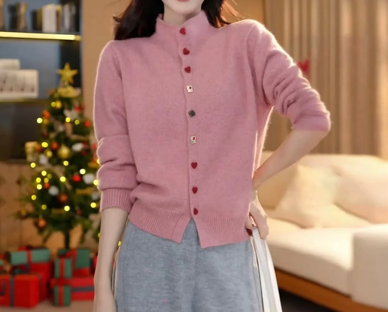 강 대륙 밀 마이크로 겨울 새로운 패션 다용도 절묘한 식물 플러시 하트 버클 느슨함 센스 오픈 가디건 스웨터 상세 이미지 1