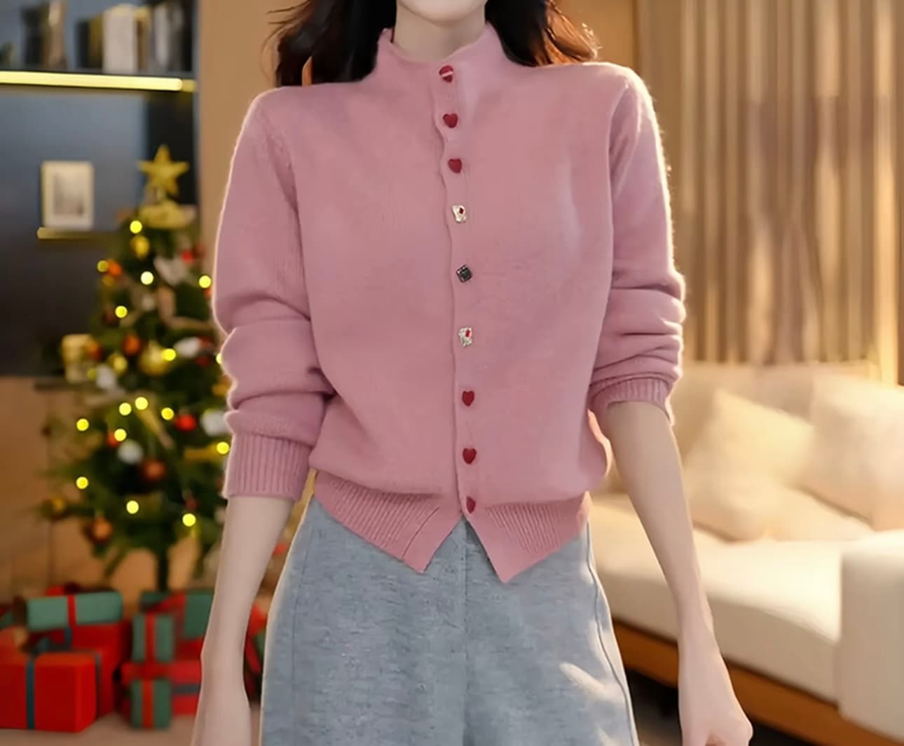 강 대륙 밀 마이크로 겨울 새로운 패션 다용도 절묘한 식물 플러시 하트 버클 느슨함 센스 오픈 가디건 스웨터 상세 이미지 2
