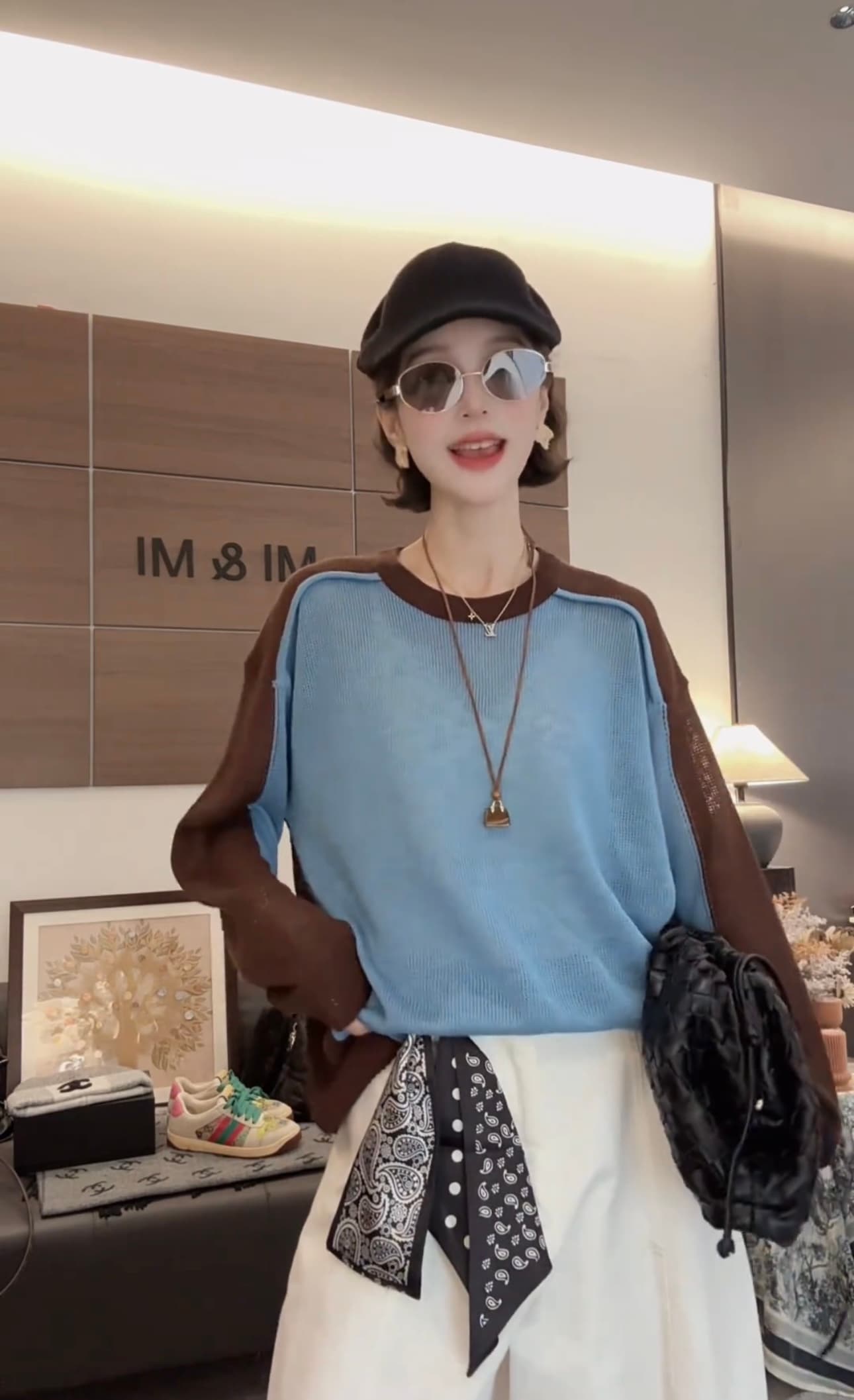 쌀 쌀 새 상점 봄 새로운 패치워크 색상 느긋한 바람 다용도 니트 맨위 2602-063 이미지 2