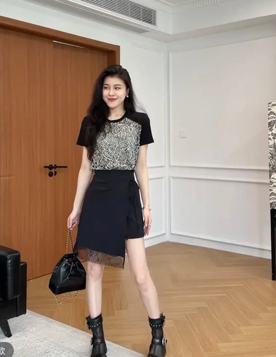 장 A 스타 저녁 바람 청 꿈 프랑스식 레트로 자수 배색 t 슬림해 보이는 치마바지 w425a09104 상세 이미지 3