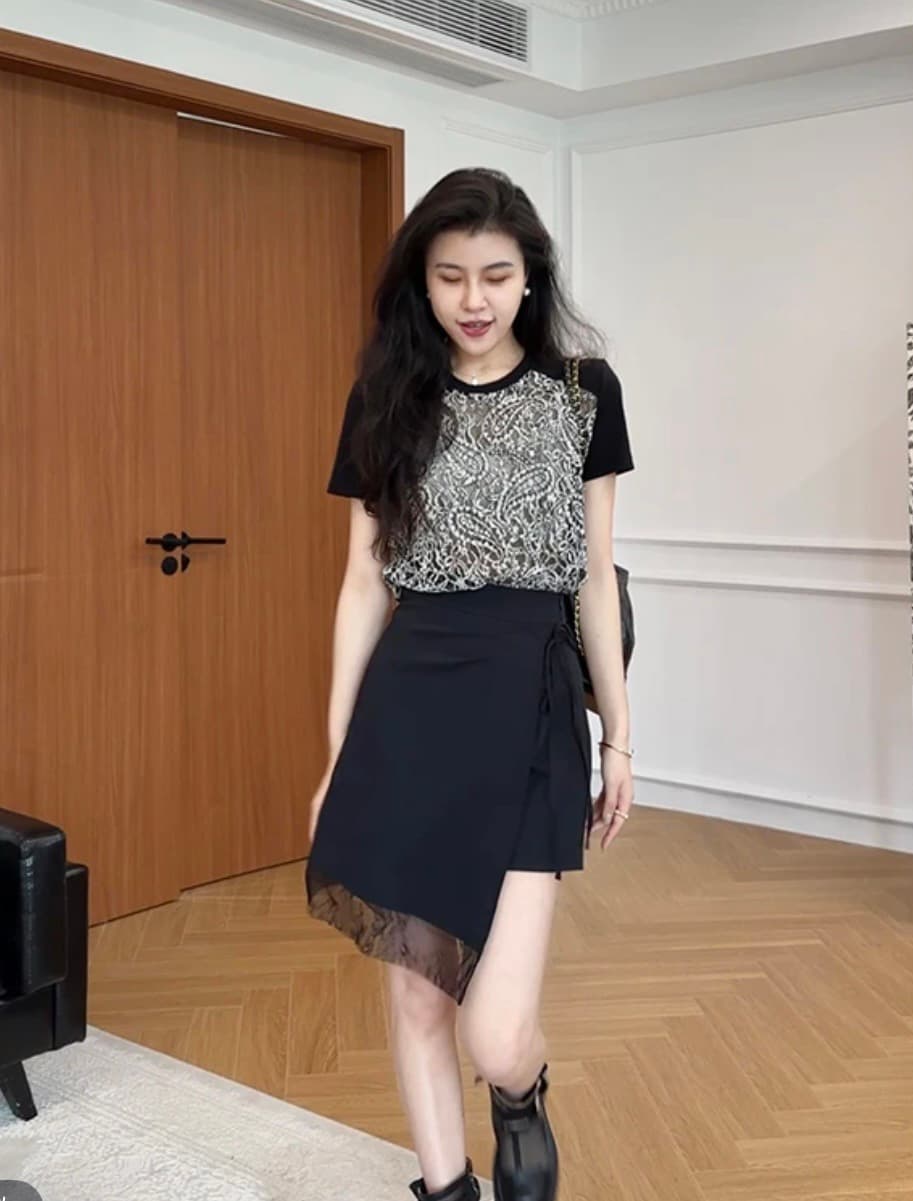장 A 스타 저녁 바람 청 꿈 프랑스식 레트로 자수 배색 t 슬림해 보이는 치마바지 w425a09104 상세 이미지 5