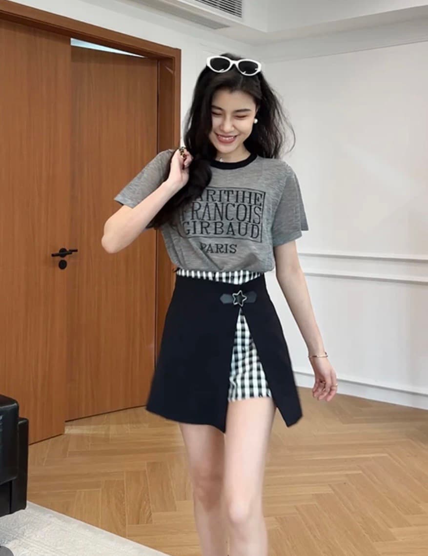 장 A 스타 방콕 열파 얇은 스타일 대나무 마디 마 니트 반팔 슬림해 보이는 페이크 레이어드 치마바지 w425x07 상세 이미지 4