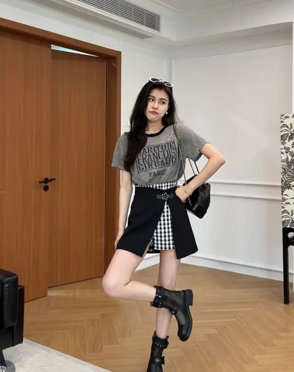 장 A 스타 방콕 열파 얇은 스타일 대나무 마디 마 니트 반팔 슬림해 보이는 페이크 레이어드 치마바지 w425x07 상세 이미지 5