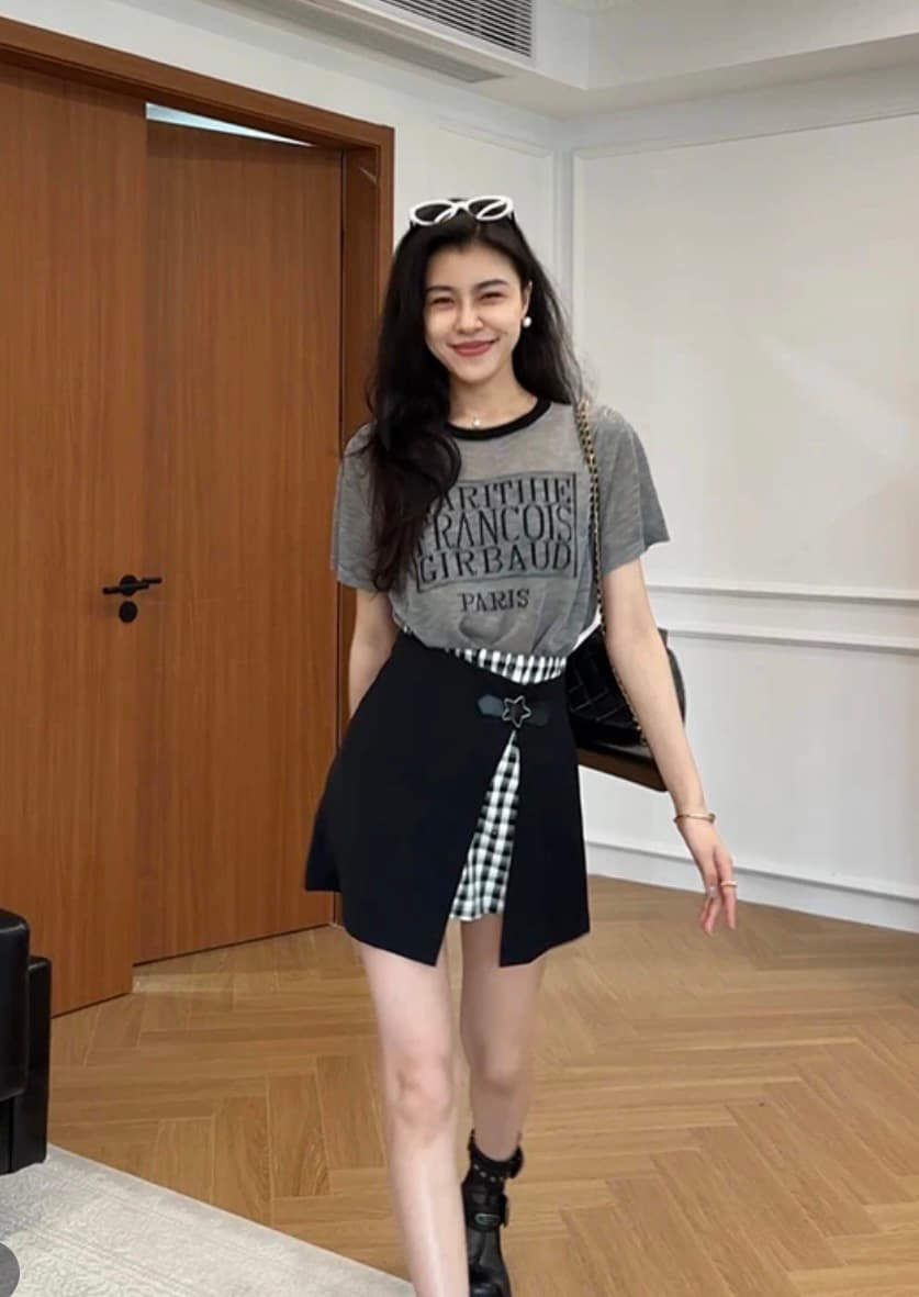 장 A 스타 방콕 열파 얇은 스타일 대나무 마디 마 니트 반팔 슬림해 보이는 페이크 레이어드 치마바지 w425x07 상세 이미지 7