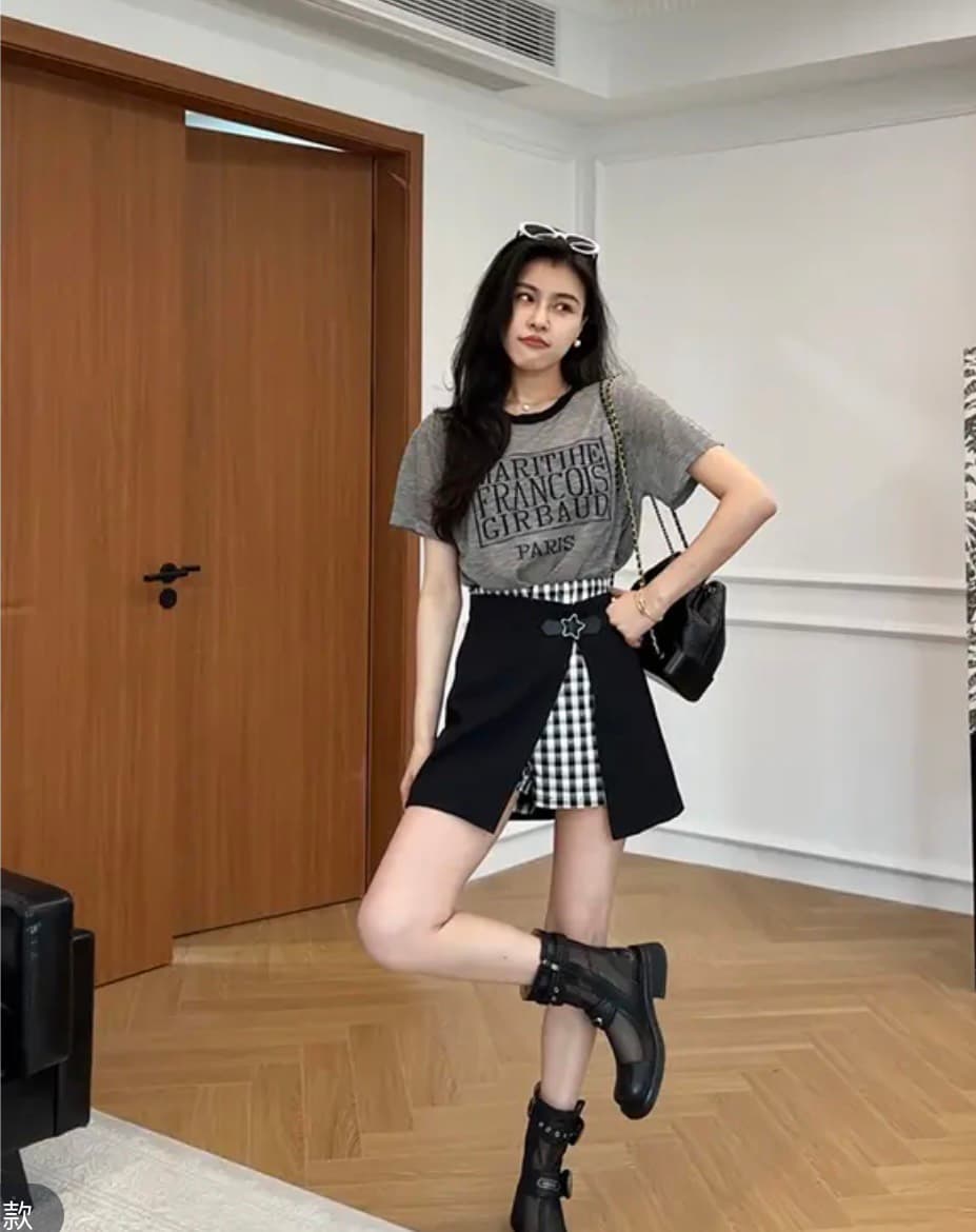 장 A 스타 방콕 열파 얇은 스타일 대나무 마디 마 니트 반팔 슬림해 보이는 페이크 레이어드 치마바지 w425x07 상세 이미지 8