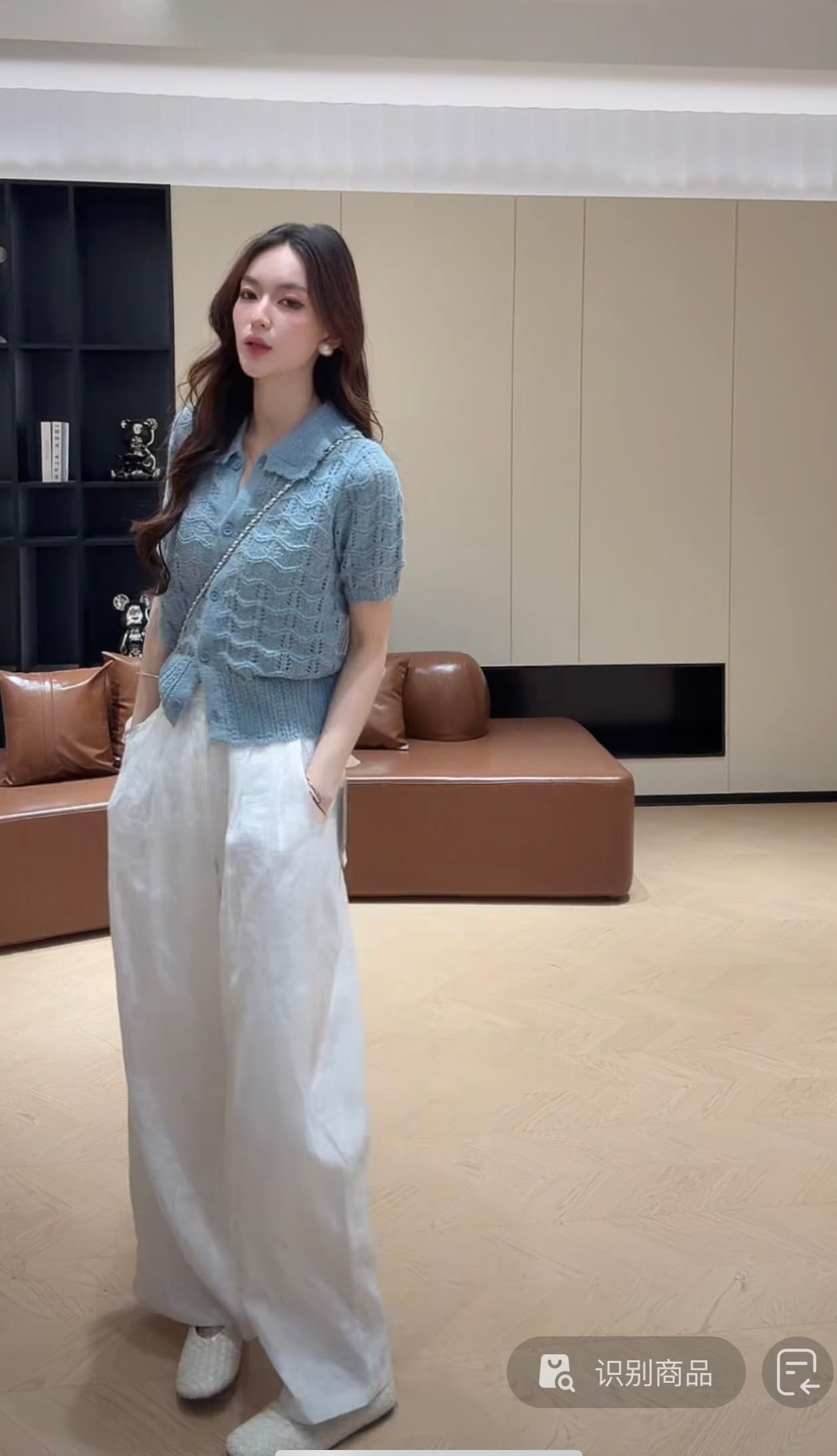 콩 추천 1563 봄 여름 홀로우 아웃 POLO 칼라 싱글 줄 버튼 통기성 작은 샤넬 스타일 맨위 한 바지 상세 이미지 6