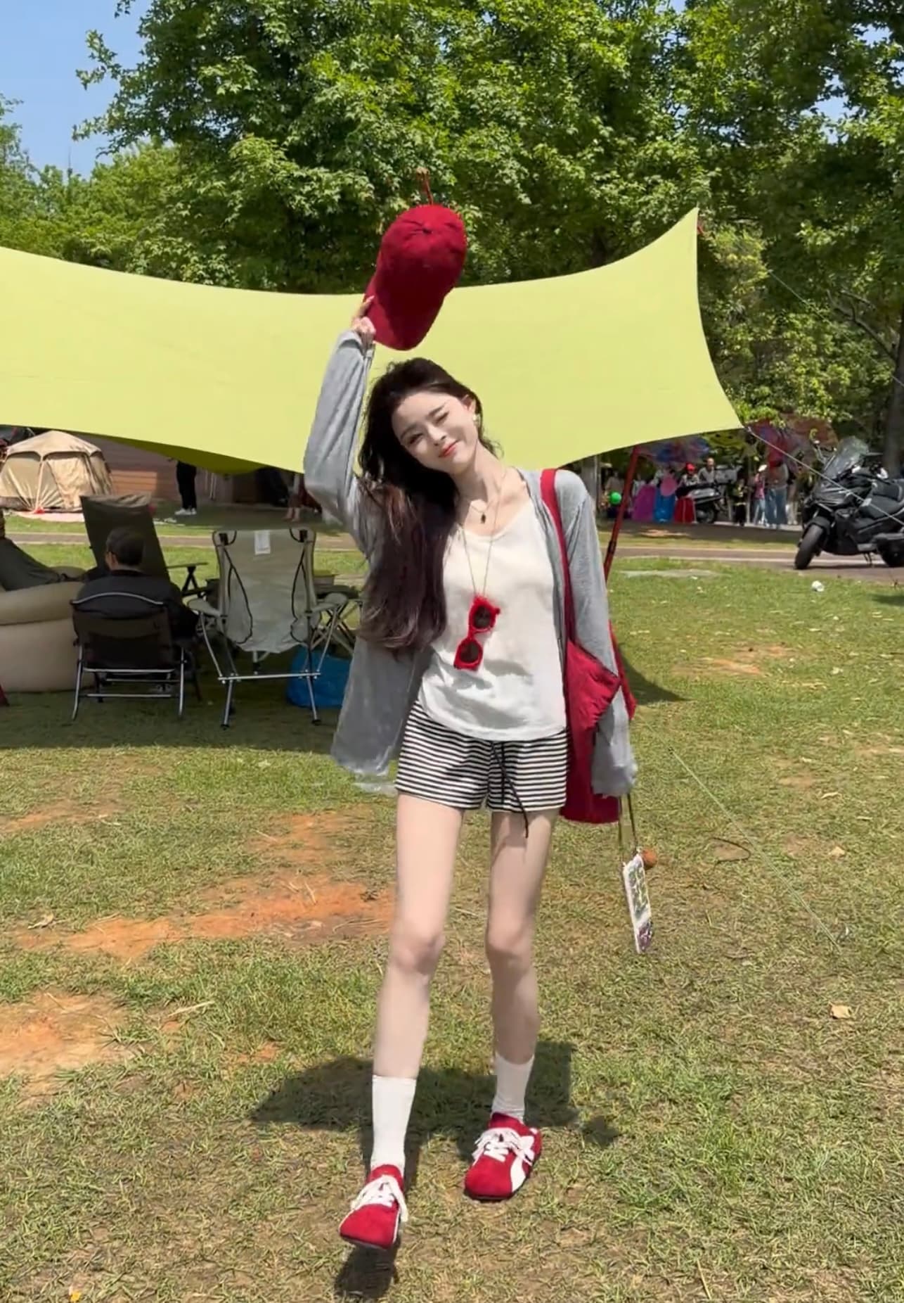 샤오 크릭 의류 여름 새로운 느긋한 바람 자외선 차단 슬립 오픈 가디건 세트 2276 스트라이프 반바지 이미지 3