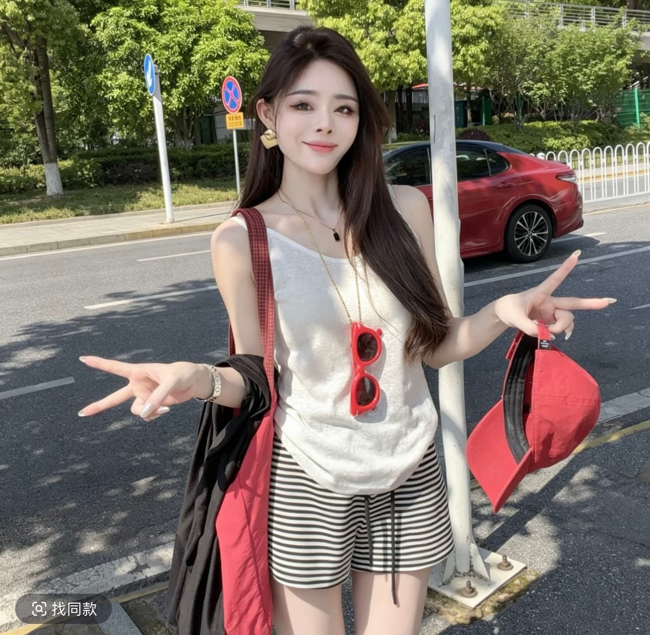 샤오 크릭 의류 여름 새로운 느긋한 바람 자외선 차단 슬립 오픈 가디건 세트 2276 스트라이프 반바지 상세 이미지 1