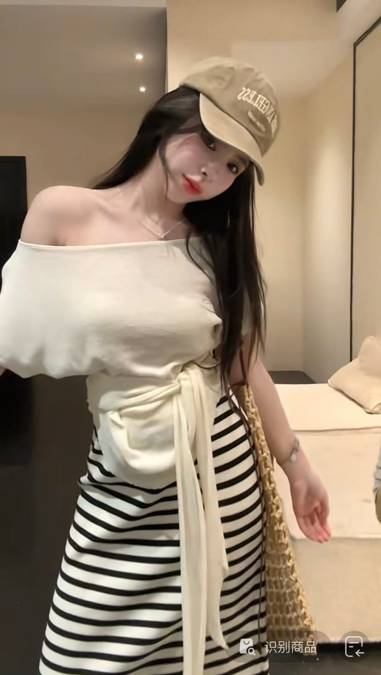 huihui 여름 한 부서 느긋한 바람 맨위 경기 스트라이프 반신 스커트 슬림해 보이는 다용도 세트 l0619 상세 이미지 5