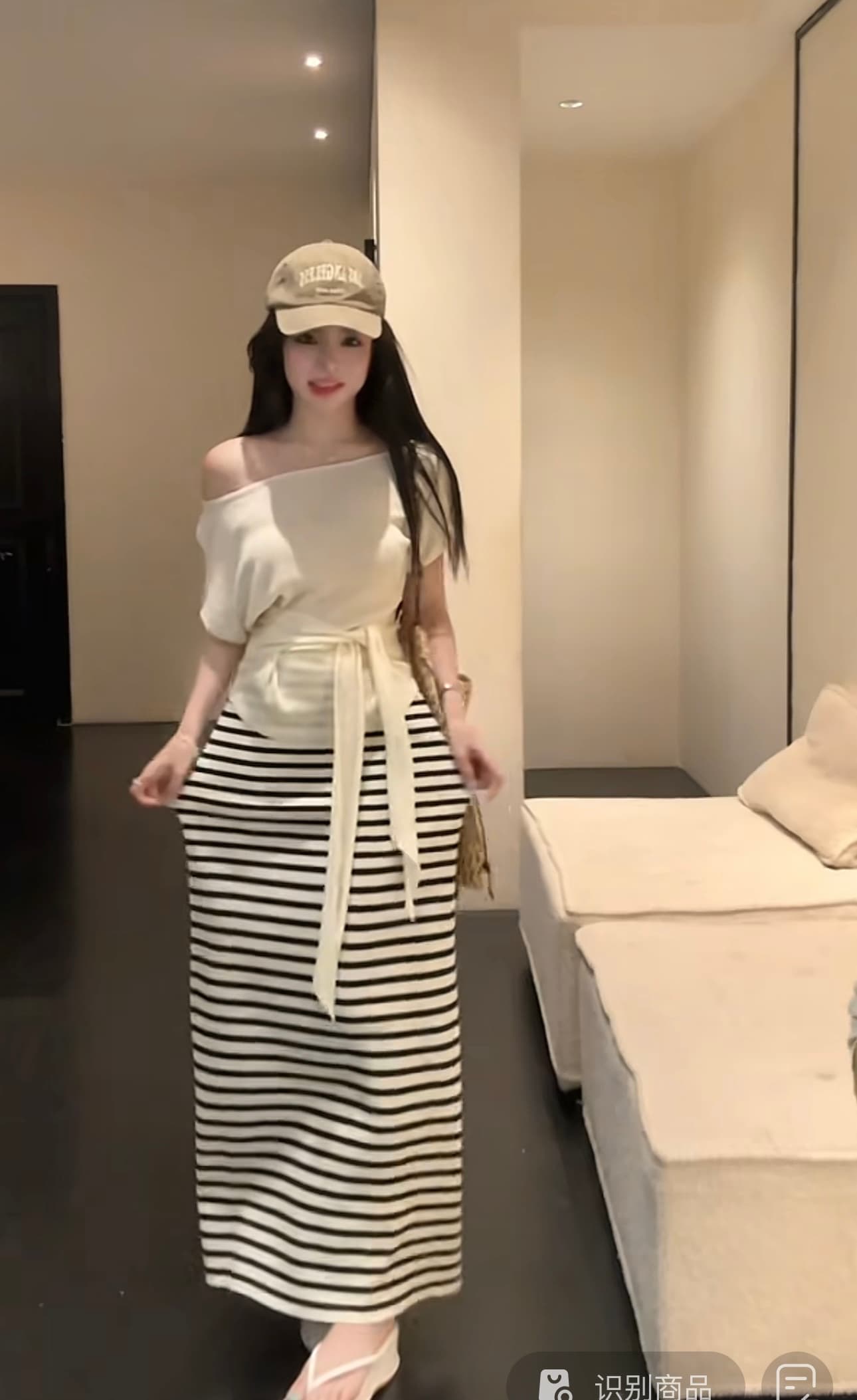 huihui 여름 한 부서 느긋한 바람 맨위 경기 스트라이프 반신 스커트 슬림해 보이는 다용도 세트 l0619 상세 이미지 6