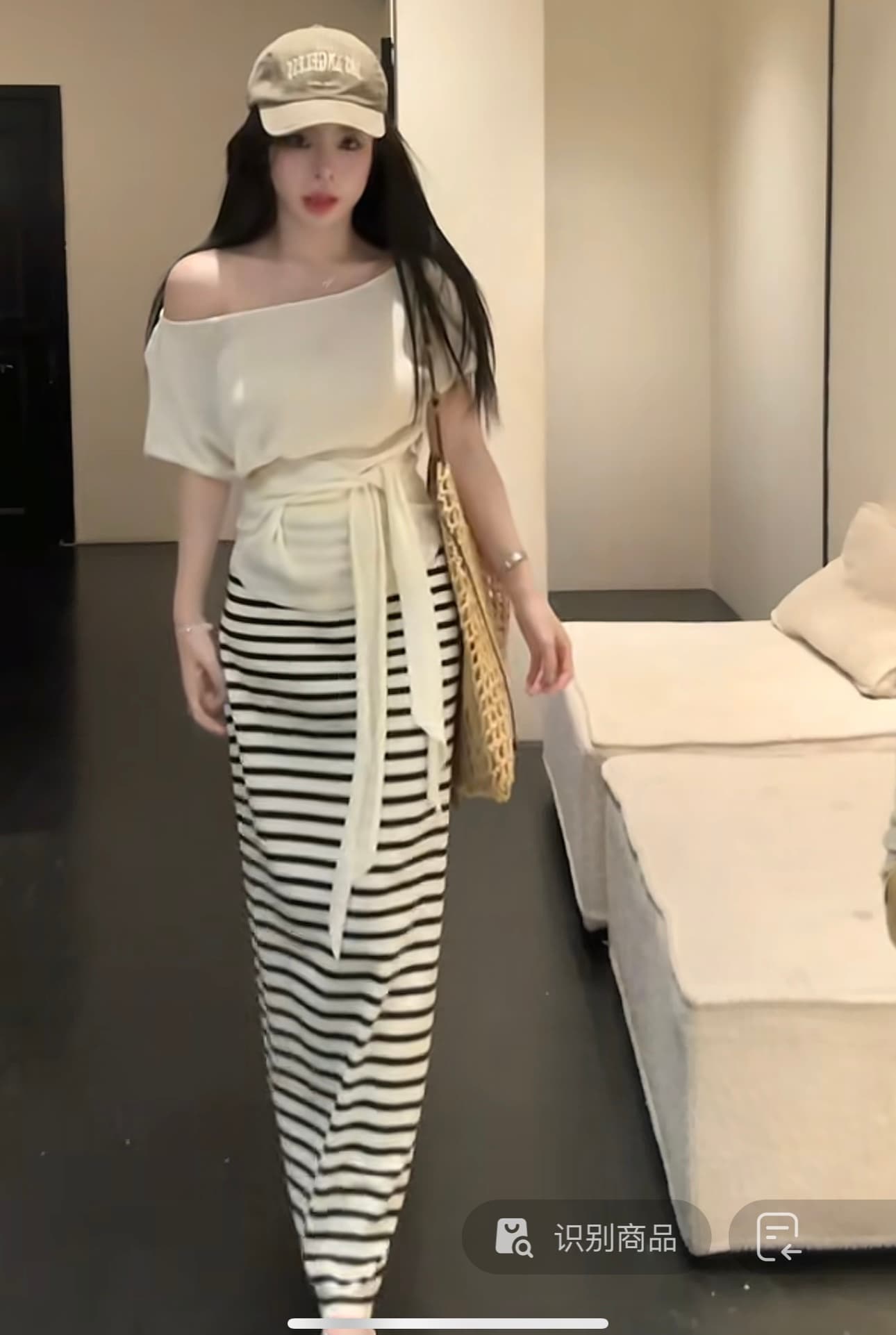 huihui 여름 한 부서 느긋한 바람 맨위 경기 스트라이프 반신 스커트 슬림해 보이는 다용도 세트 l0619 상세 이미지 7