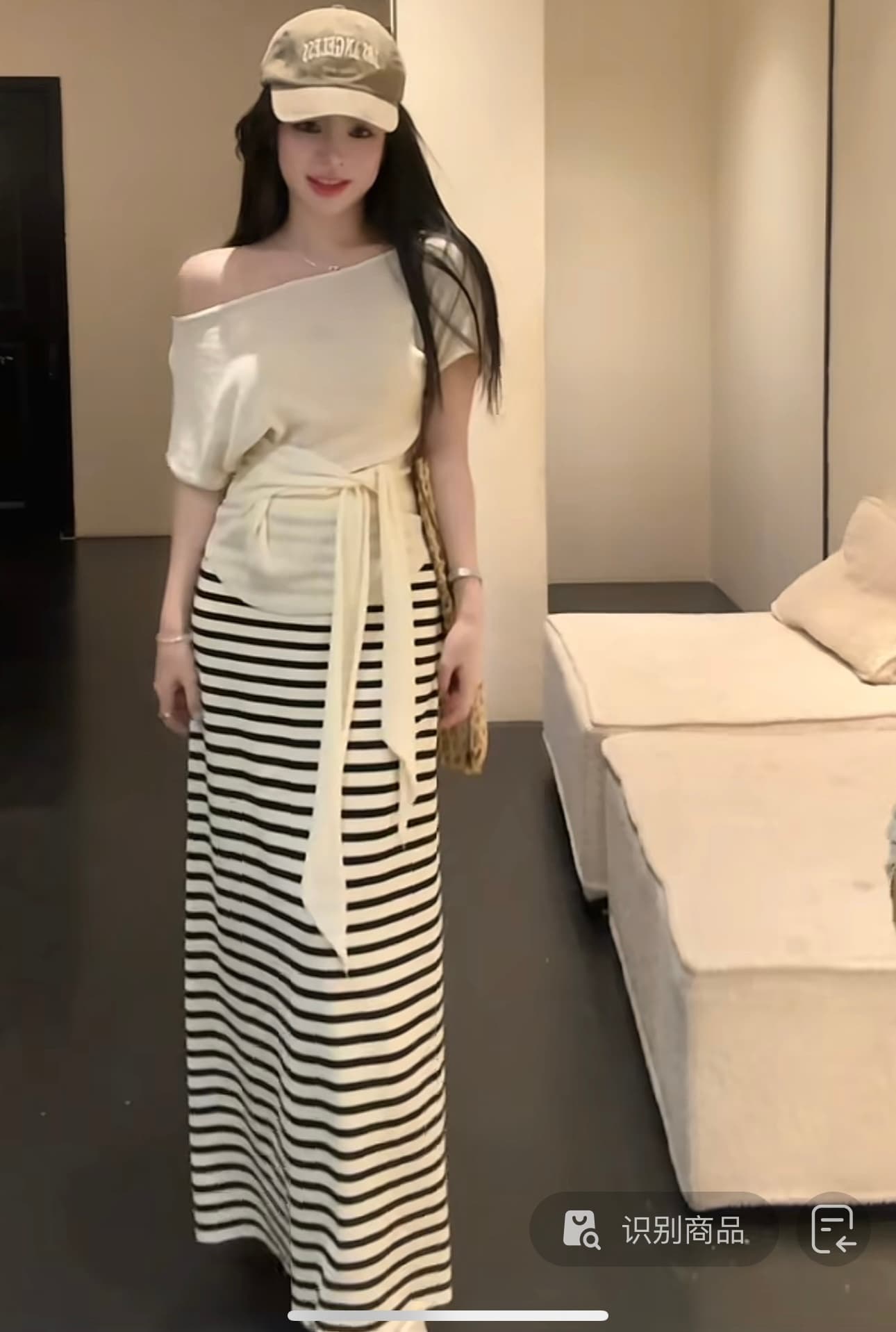 huihui 여름 한 부서 느긋한 바람 맨위 경기 스트라이프 반신 스커트 슬림해 보이는 다용도 세트 l0619 상세 이미지 8