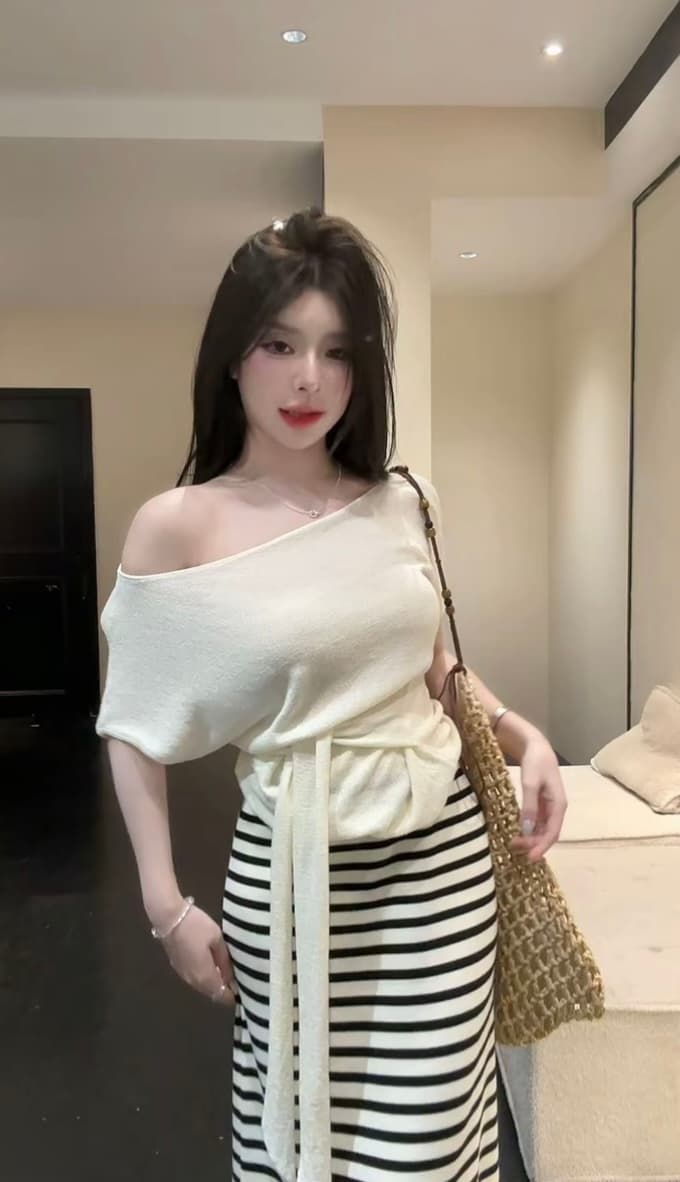 huihui 여름 한 부서 느긋한 바람 맨위 경기 스트라이프 반신 스커트 슬림해 보이는 다용도 세트 l0619 상세 이미지 15