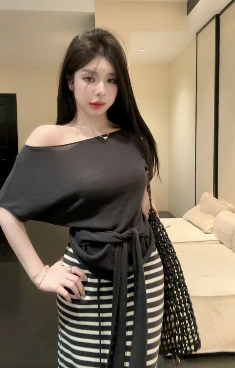 huihui 여름 한 부서 느긋한 바람 맨위 경기 스트라이프 반신 스커트 슬림해 보이는 다용도 세트 l0619 상세 이미지 17