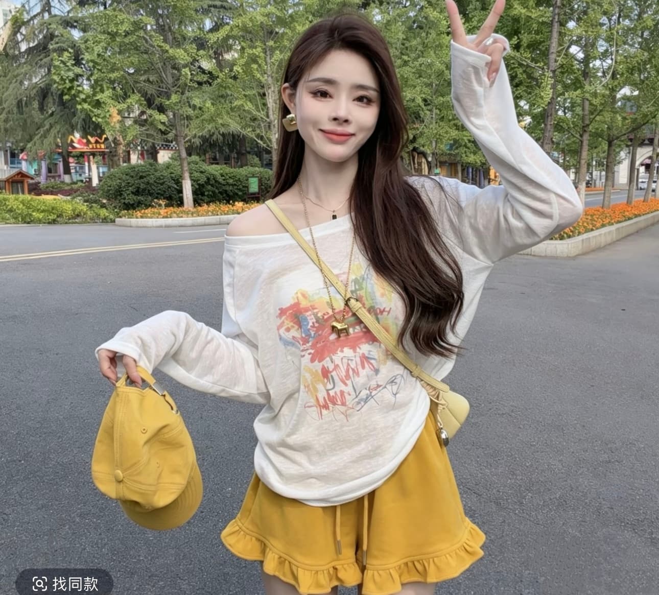 샤오 크릭 의류 여름 새로운 느긋한 바람 태양 보호 셔츠 캐주얼 프린트 오프숄더 루즈핏 티셔츠 2316 바지 상세 이미지 6