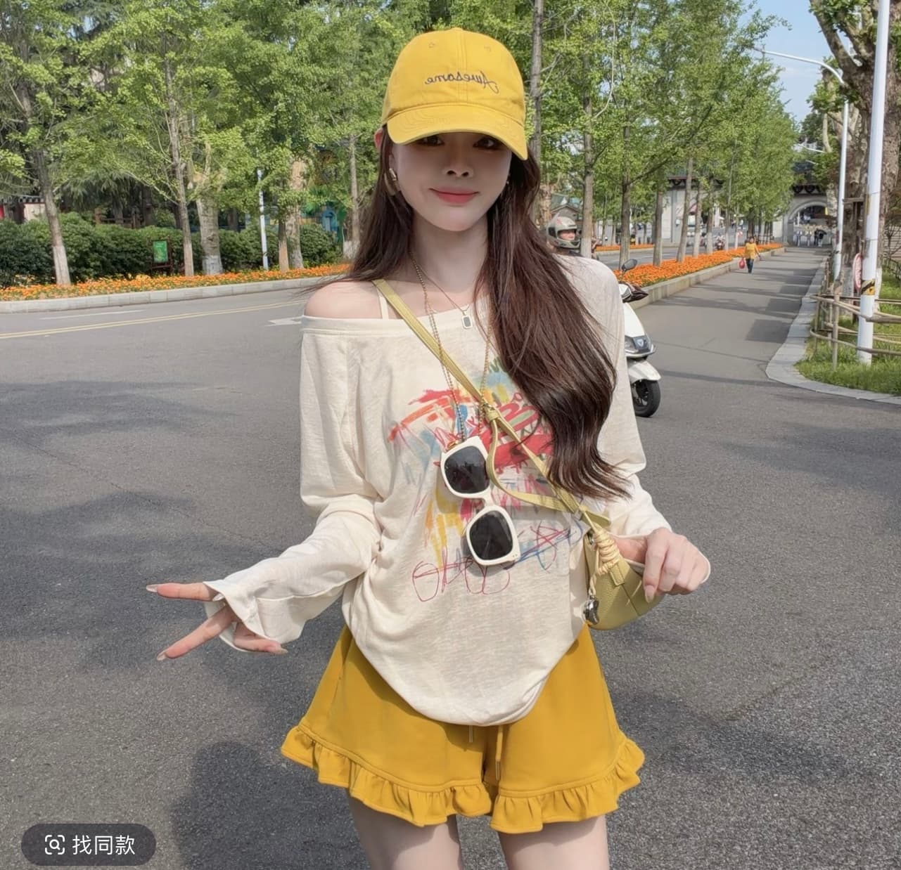 샤오 크릭 의류 여름 새로운 느긋한 바람 태양 보호 셔츠 캐주얼 프린트 오프숄더 루즈핏 티셔츠 2316 바지 이미지 4