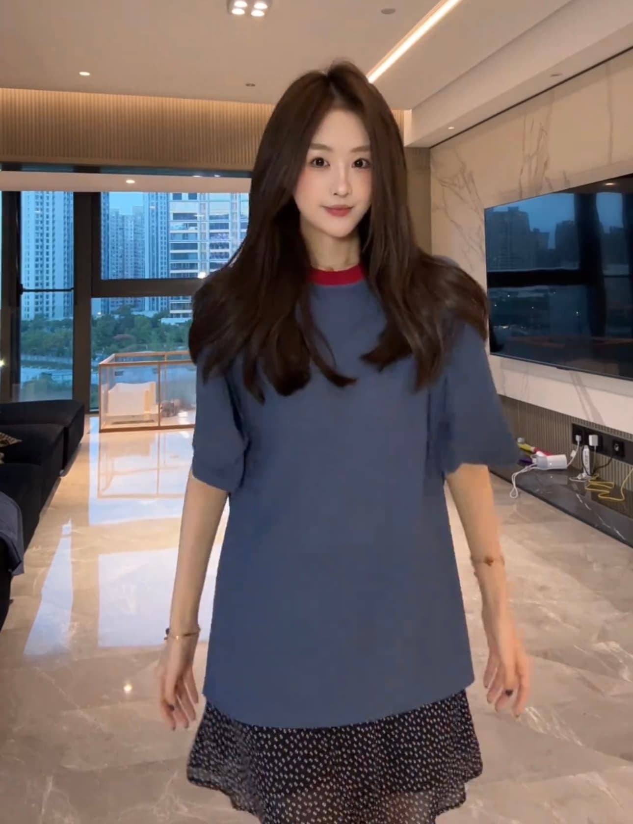 cuixingxing 배색 프로필 모양 느슨함 센스 t37298 미니 스커트 상세 이미지 8
