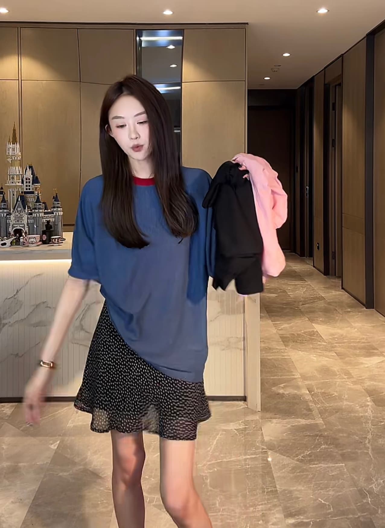cuixingxing 배색 프로필 모양 느슨함 센스 t37298 미니 스커트 상세 이미지 11