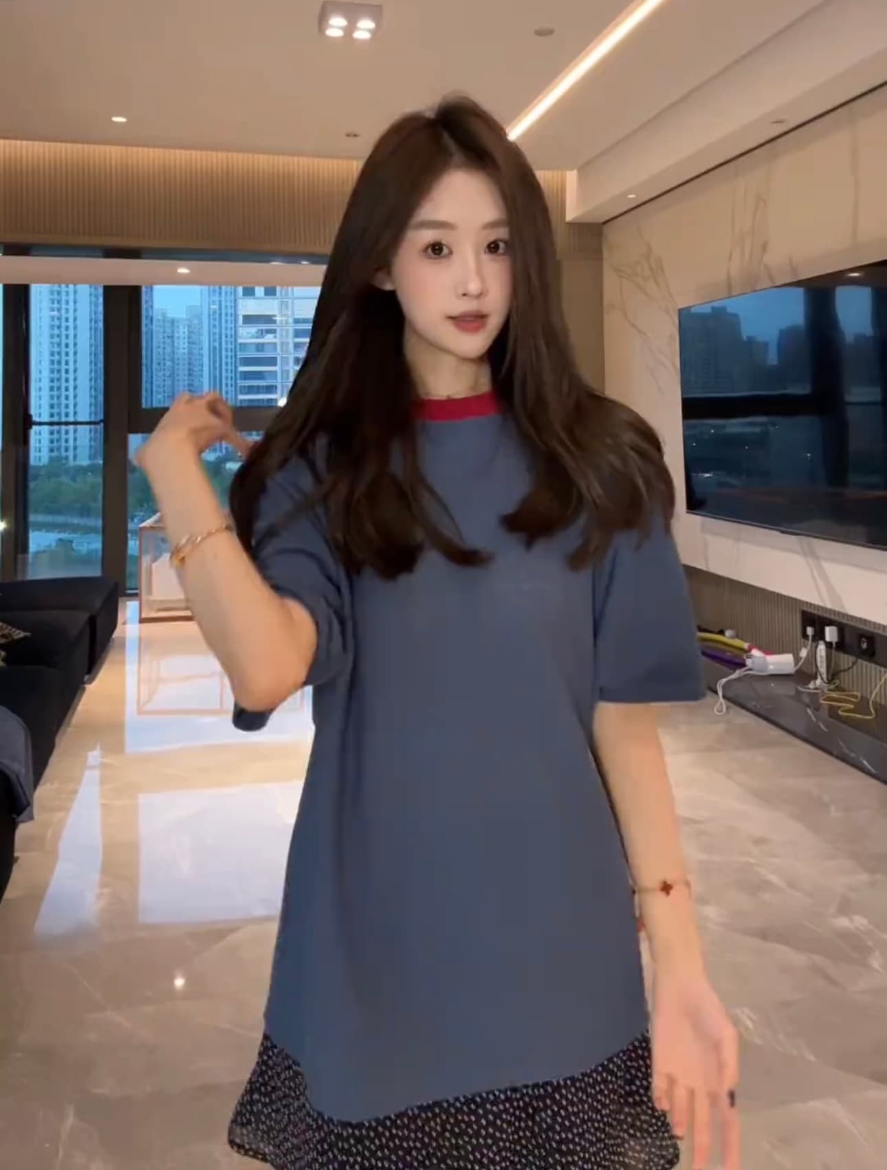 cuixingxing 배색 프로필 모양 느슨함 센스 t37298 미니 스커트 상세 이미지 4