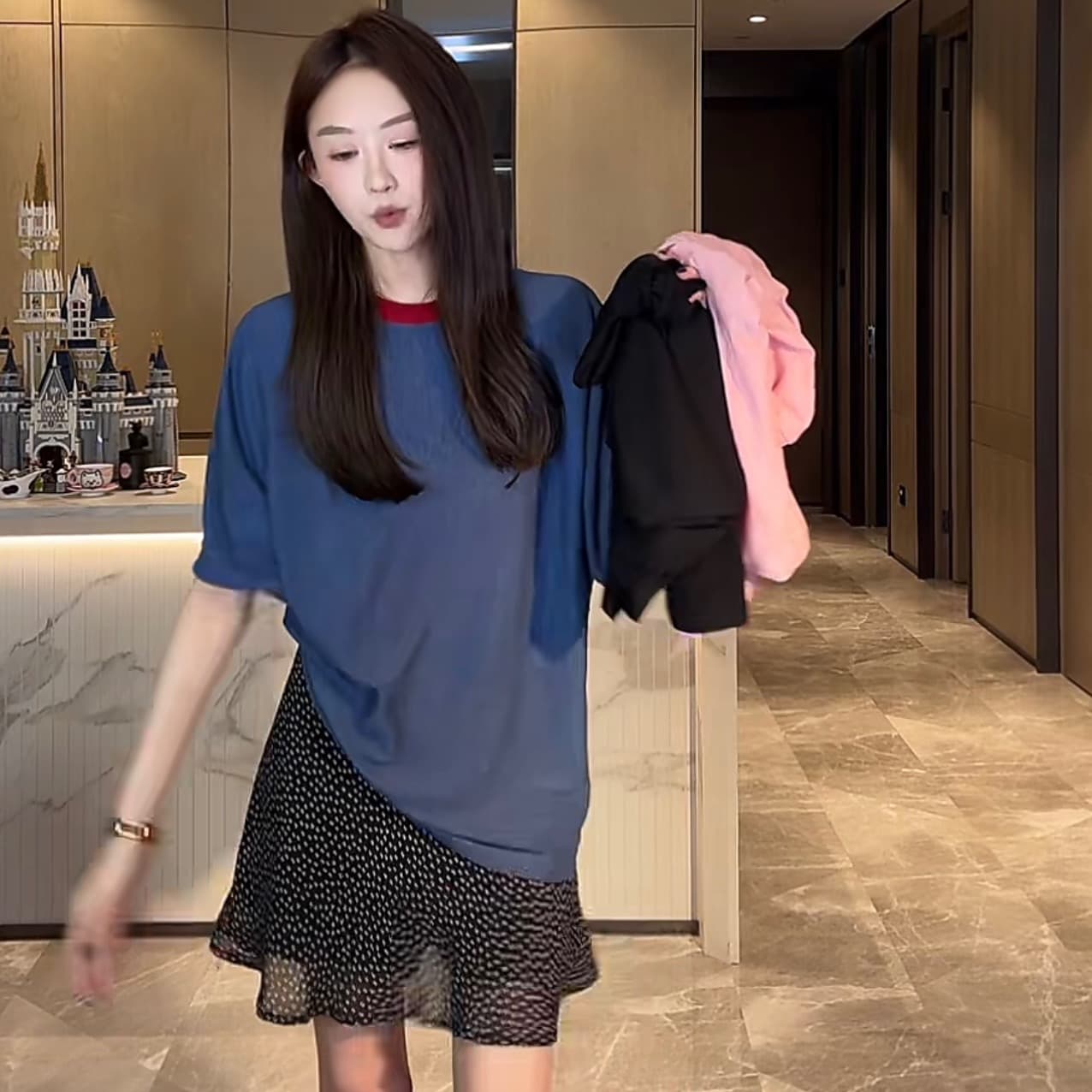 cuixingxing 배색 프로필 모양 느슨함 센스 t37298 미니 스커트 이미지 6