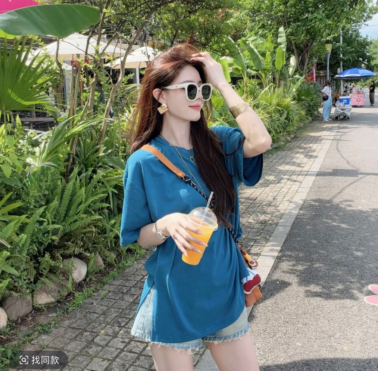 샤오 크릭 의류 여름 새로운 미니멀리즘 다용도 루즈핏 라운드 넥 중간 길이 측면 트임 반팔 티셔츠 5507 이미지 2
