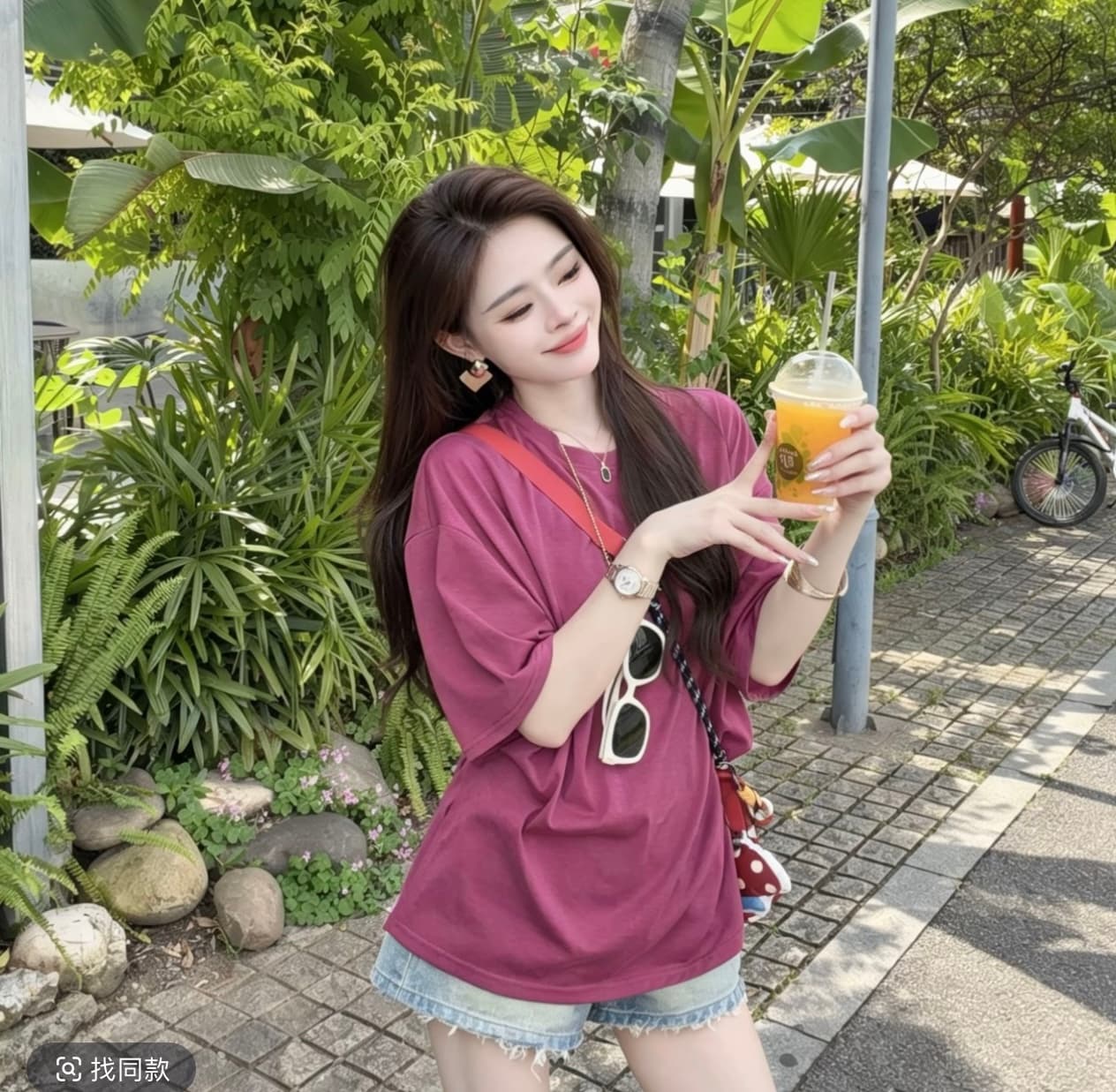 샤오 크릭 의류 여름 새로운 미니멀리즘 다용도 루즈핏 라운드 넥 중간 길이 측면 트임 반팔 티셔츠 5507 이미지 5