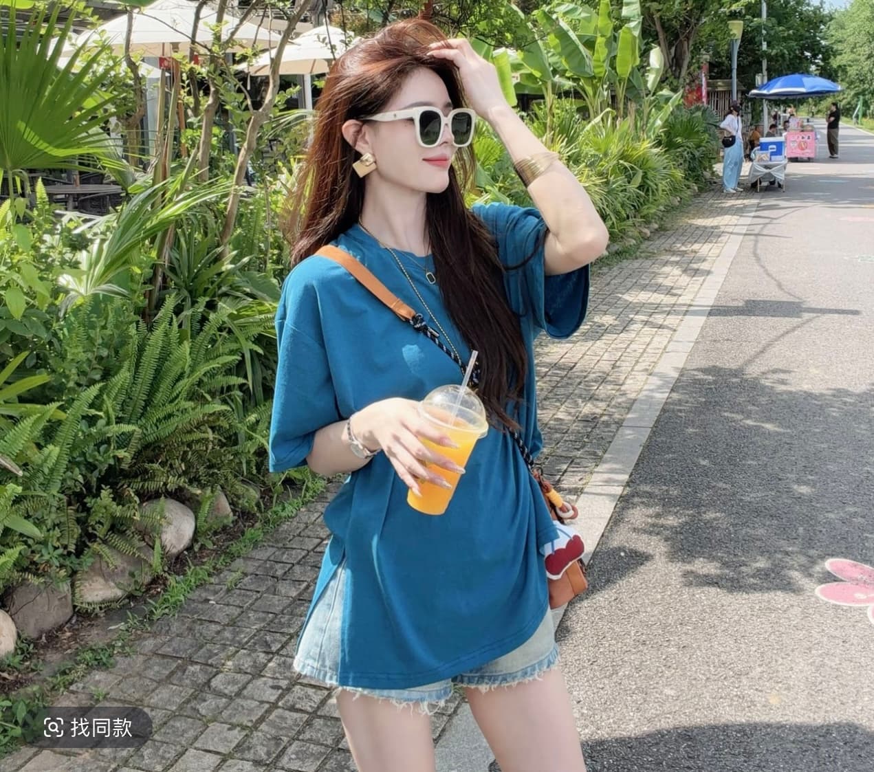샤오 크릭 의류 여름 새로운 미니멀리즘 다용도 루즈핏 라운드 넥 중간 길이 측면 트임 반팔 티셔츠 5507 상세 이미지 3