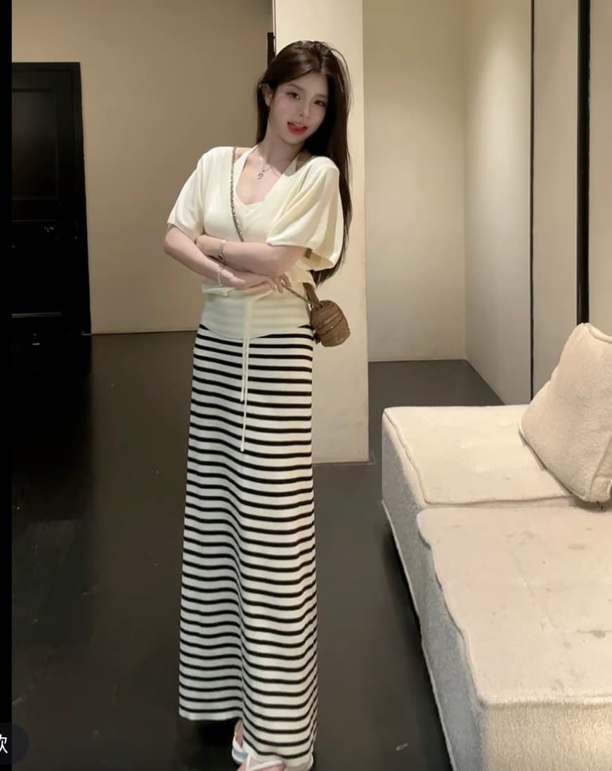 huihui 한 부서 행침 목 레이스업 불규칙 맨위 반신 스커트 라이 경기 서울 세트 l0636 이미지 3