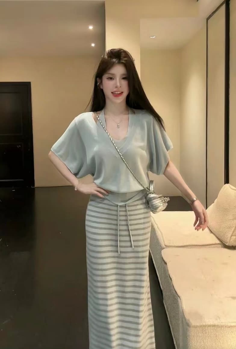huihui 한 부서 행침 목 레이스업 불규칙 맨위 반신 스커트 라이 경기 서울 세트 l0636 상세 이미지 3