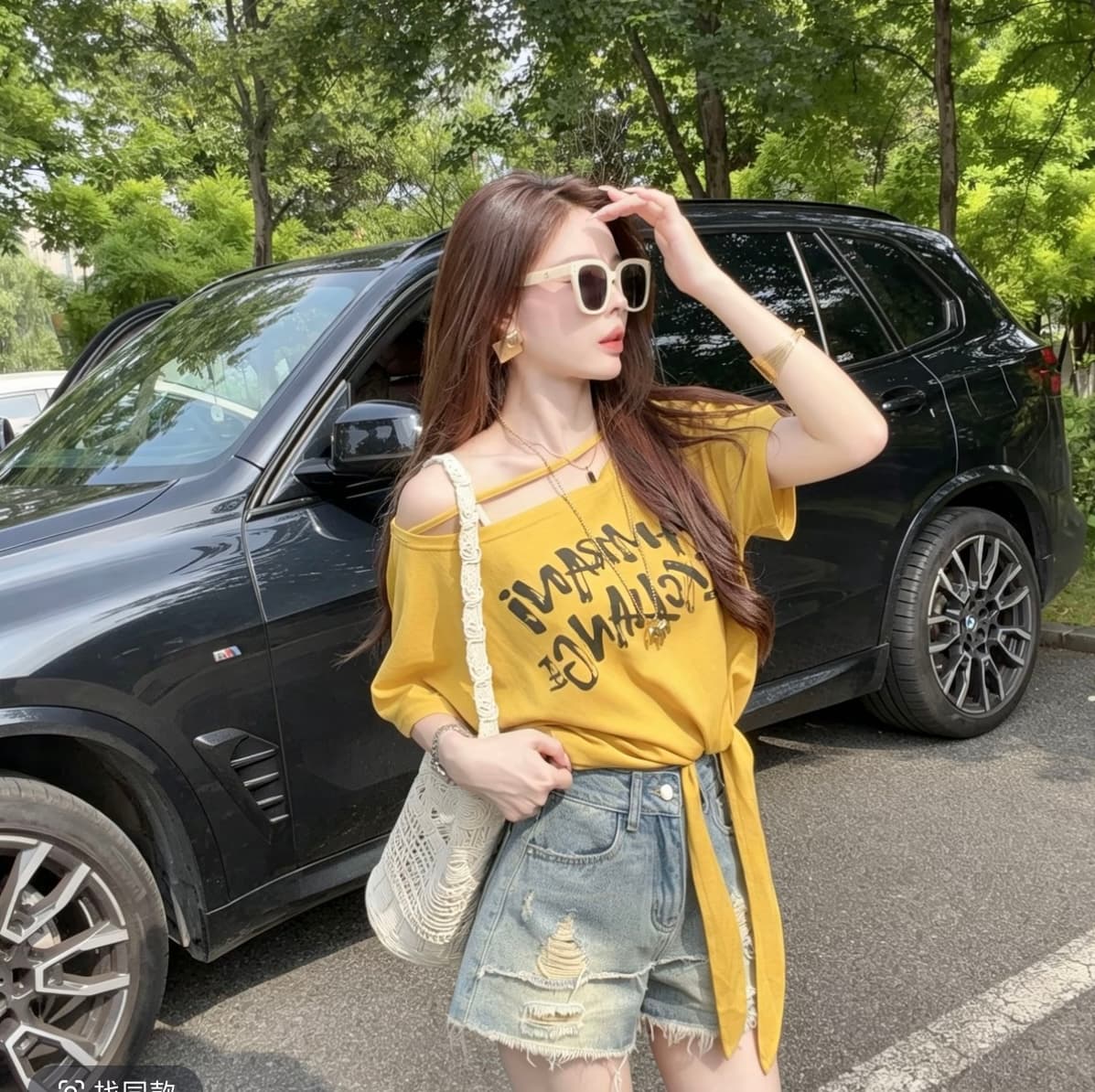 샤오 크릭 의류 여름 새로운 순수한 욕망 바람 비스듬한 오프숄더 알파벳 프린트 다용도 슬림해 보이는 반팔 티셔츠 5528 이미지 4