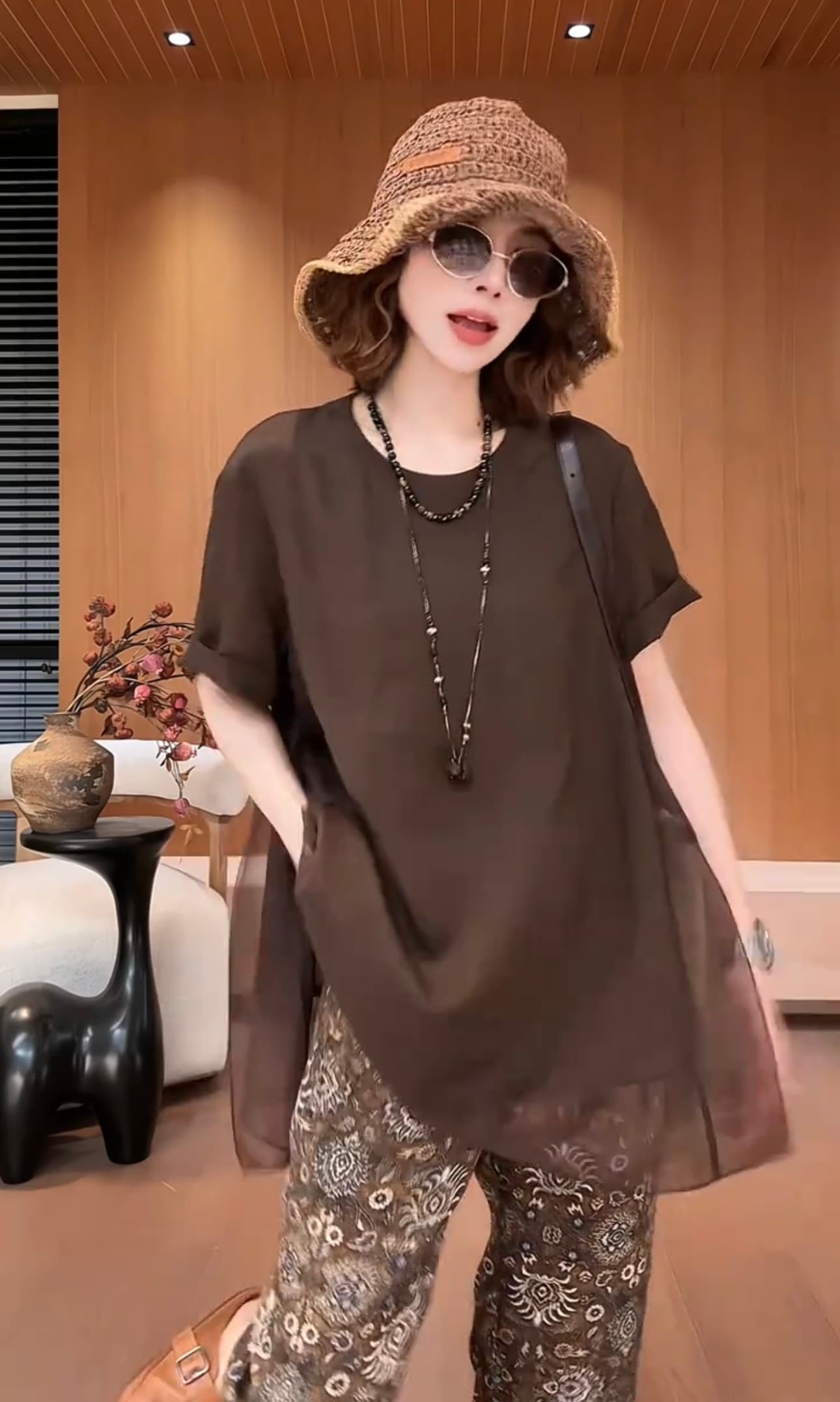 달 패치워크 망사 라미 셔츠 2026 여름 새로운 다용도 루즈핏 티셔츠 2606d4 바지 이미지 4