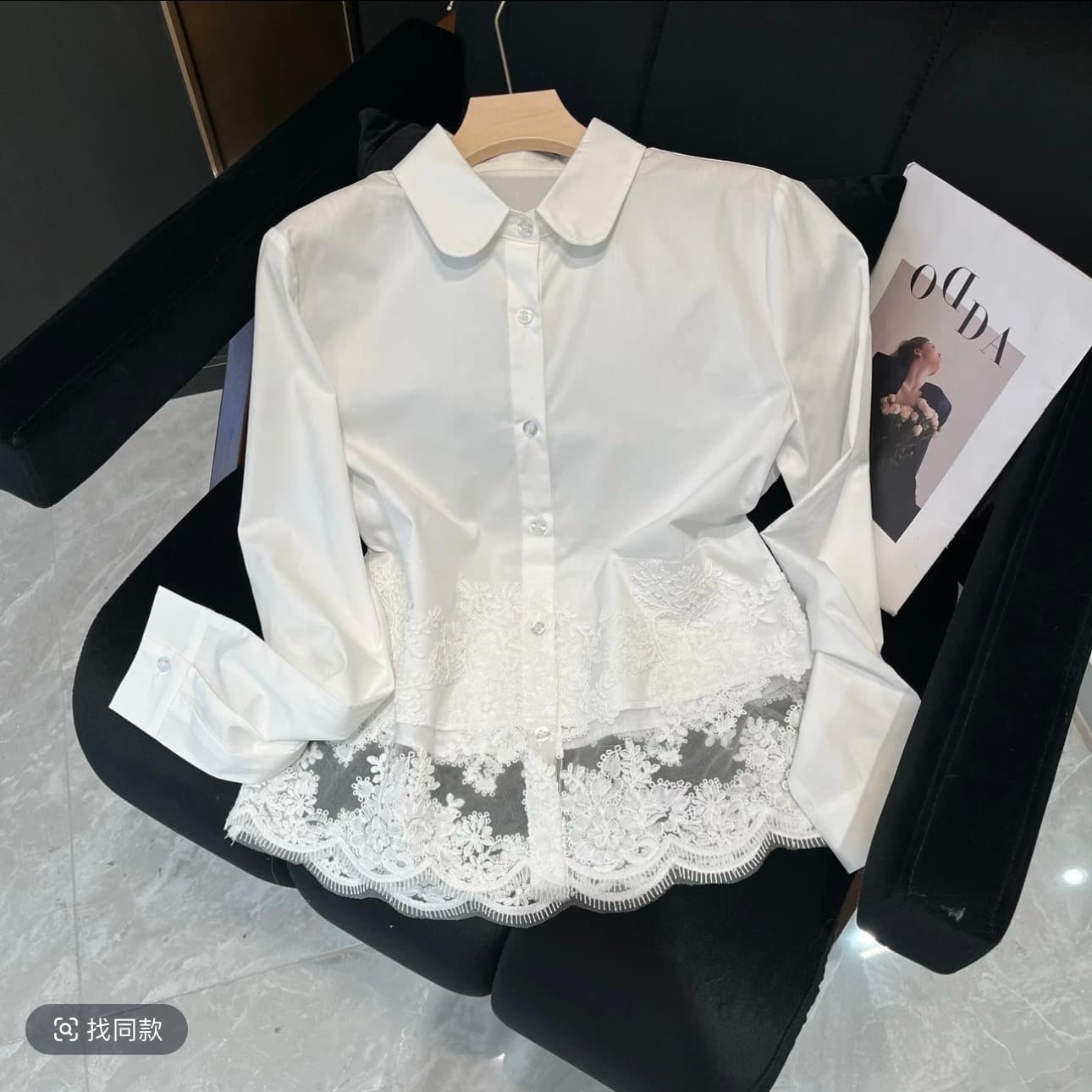 yue 3388 작은 복숭아 심장 봄 얇은 ~ 중 칼라 밑단 홀로우 아웃 패치워크 레이스 자수 공예 셔츠 이미지 3
