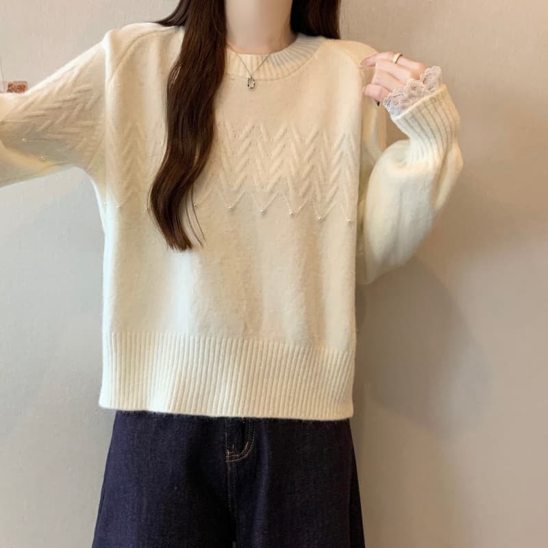 실사 빅 사이즈 지방 mm 가을 겨울 새로운 새해 빨간색 라운드 넥 못 훈련 레이스 스티치 슬리브 긴팔 풀오버 상세 이미지 17