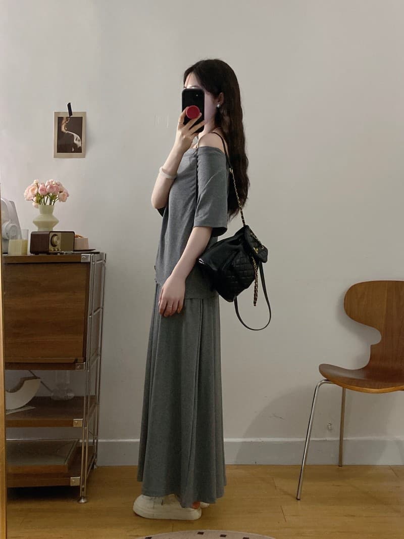 실사 빅 사이즈 지방 mm 여름 새로운 흔들다 칼라 긍정적 인 어깨 불규칙 밑단 큰 진자 허리밴드 롱 스커트 투피스 세트 상세 이미지 4