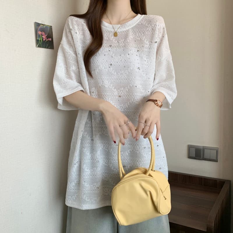 실사 빅 사이즈 지방 mm 여름 새로운 라운드 넥 대 에디션 루즈핏 Gypsophila 무거운 작업 못 훈련 반팔 맨위 티셔츠 상세 이미지 28