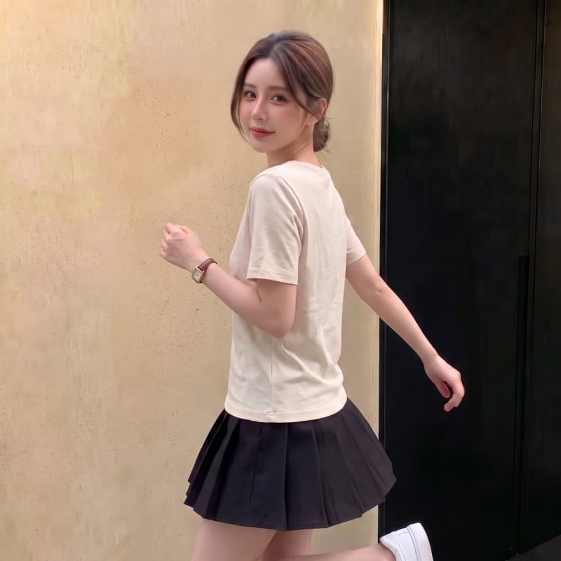실사 빅 사이즈 지방 mm 여름 새로운 디자인 센스 홀로우 아웃 칼라 알파벳 프린트 반팔 긍정적 인 어깨 의류 티셔츠 이미지 5